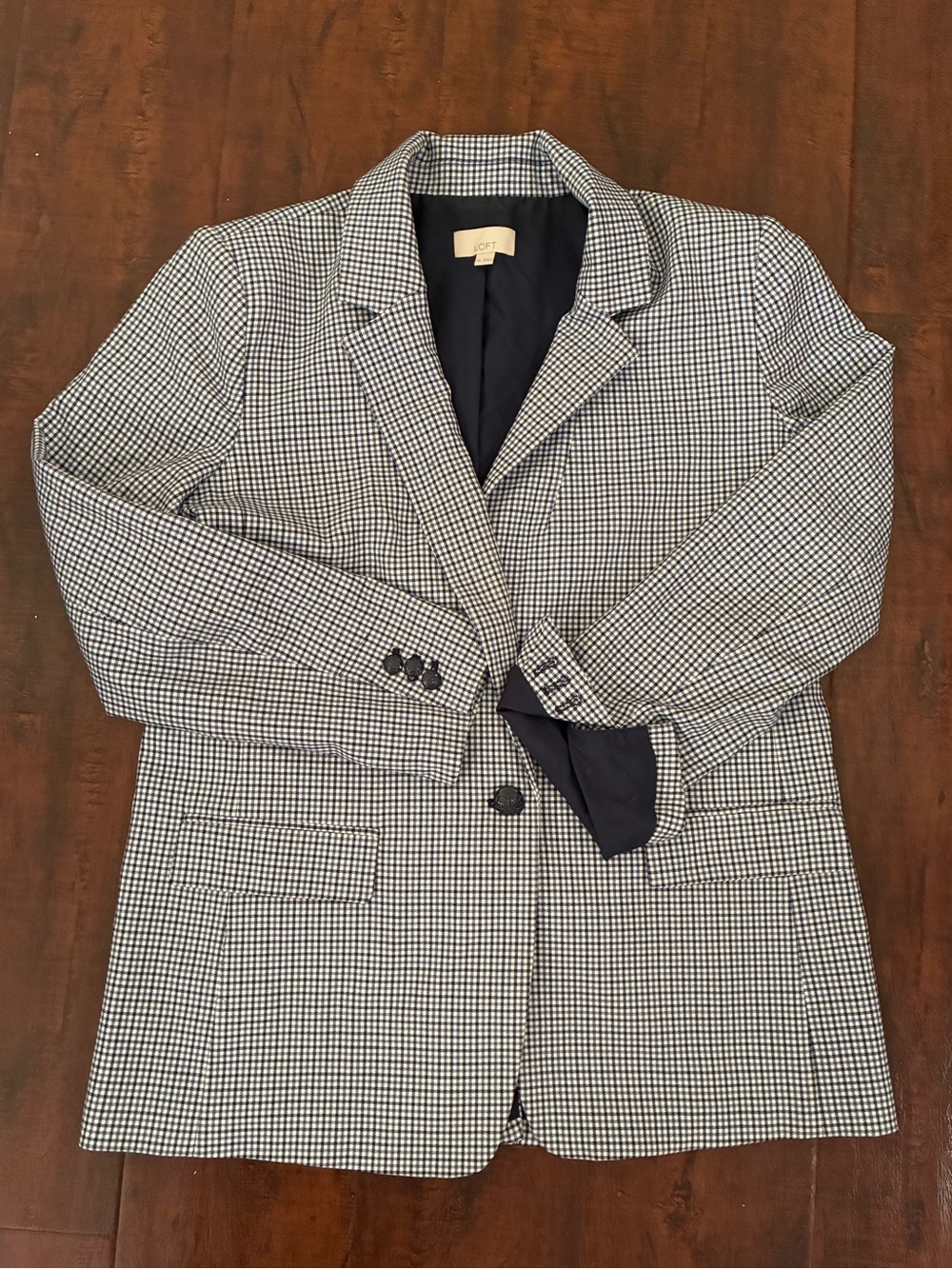 LOFT Black & White Mini Houndstooth Notch-Lapel Blazer